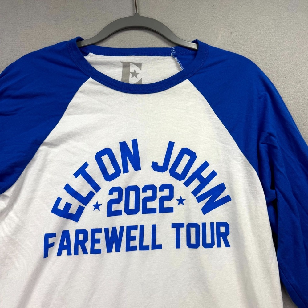 Elton John Farewell Tour Concert T Shirt Men Large White Blue 3/4 Sleeve Tee - Picture 2 of 8